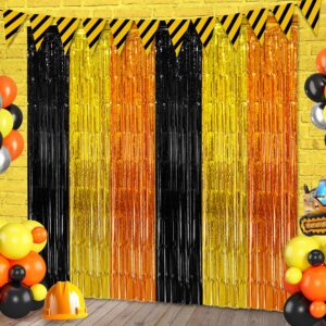 2 Pack Construction Foil Fringe Curtains Backdrop Birthday Party Decorations Supplies